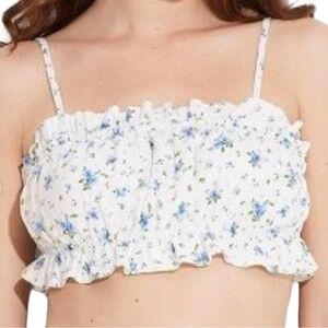 Wild Fable White and Blue Smocked Camisole Top